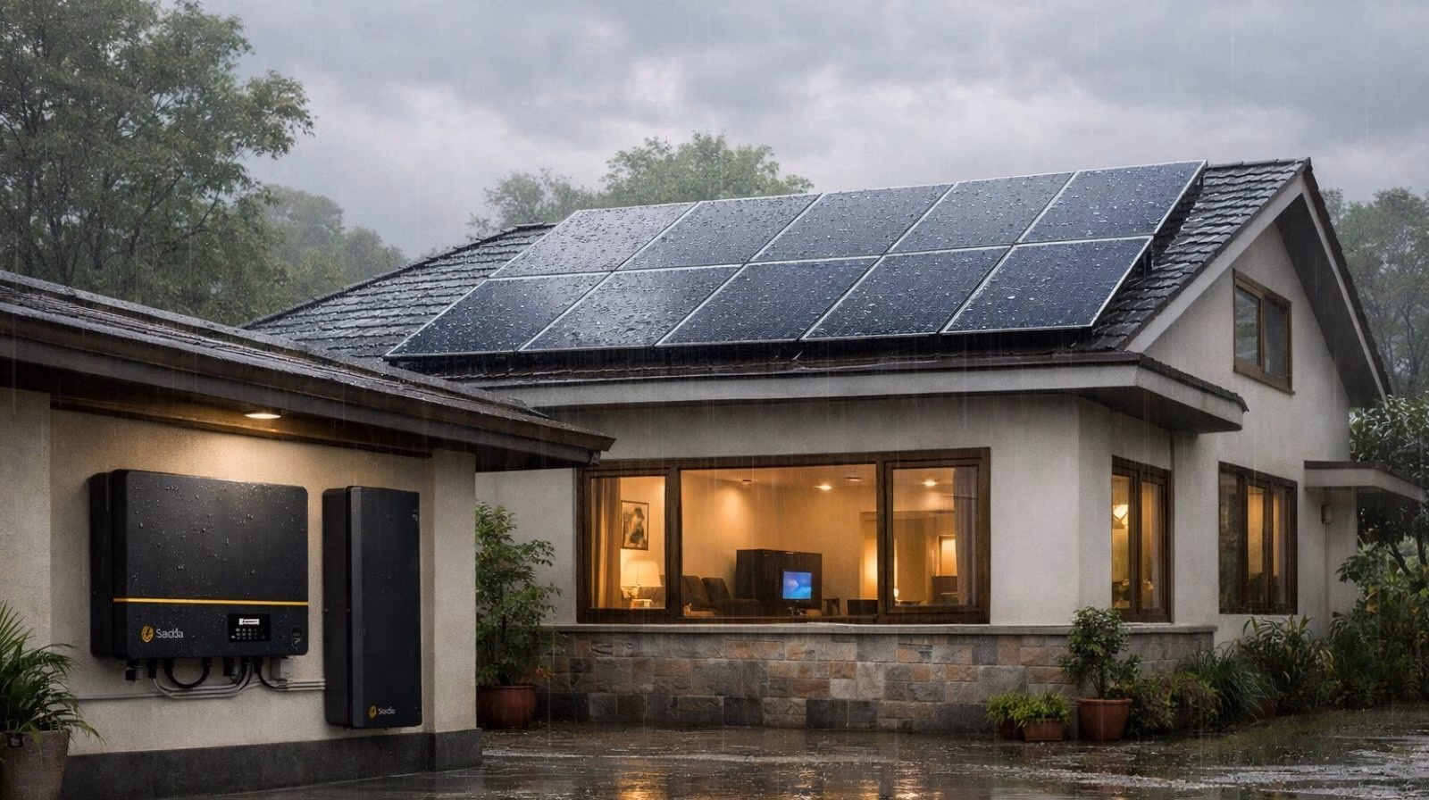 Rooftop solar panels installed on a modern home