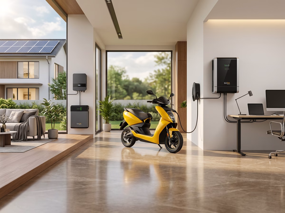 Smart power flow with rooftop solar lithium battery storage inverter home backup and EV charging